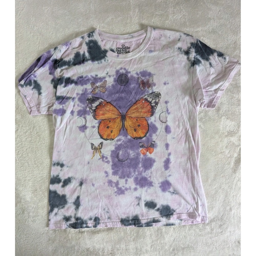 Goodie Two Sleeves T-Shirt Purple Tie Dye Butterfly Graphic Sz M Boho Mystical